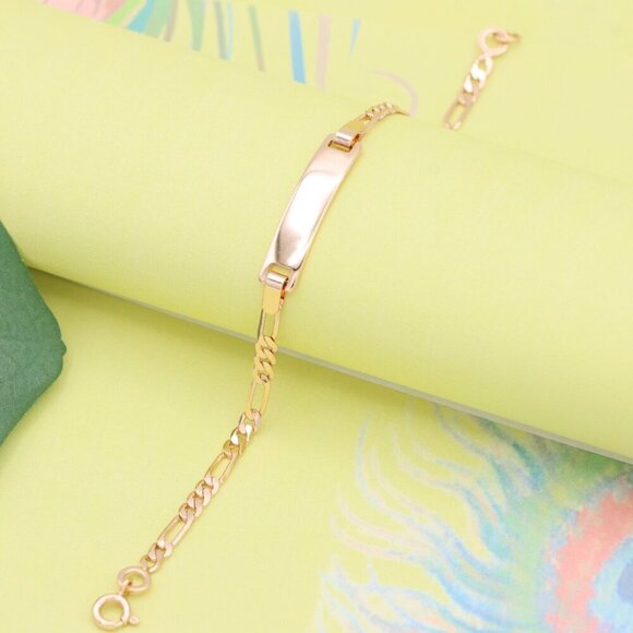 "Sleek Rose Gold Bracelet with Figaro Chain and Polished Plate, XPBL1084 - Picture 5 of 12